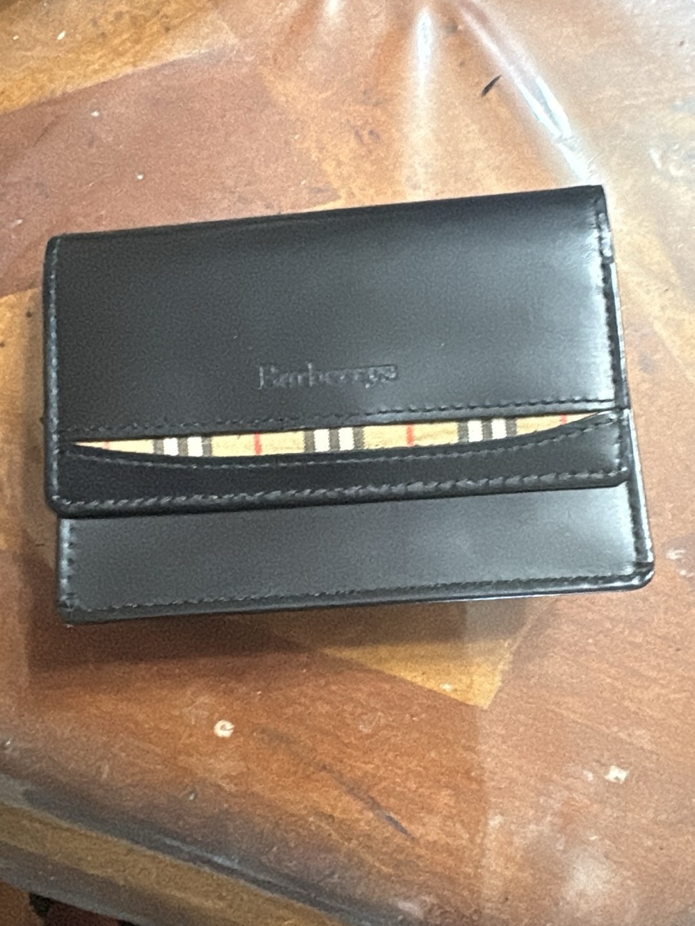 Burberry Black Leather Card & Key Holder with Vintage Check Accent